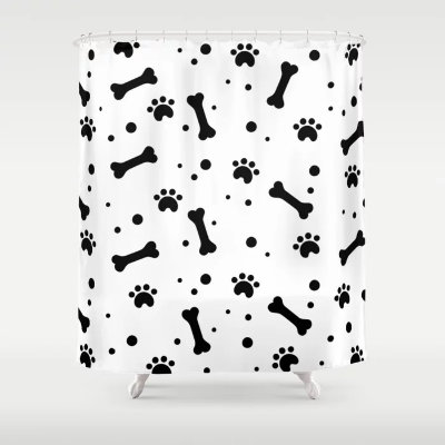 Dog Pawprint and Bone Pattern Shower Curtain
