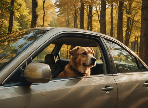 dog riding in car