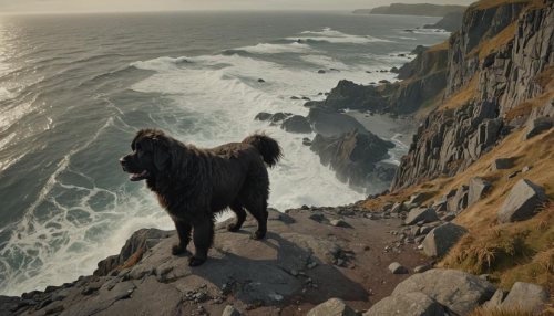 Newfoundland dog on a coastal trail