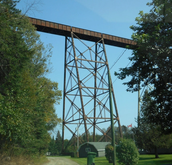 Looking up at the Salmon River Train Trestle from below