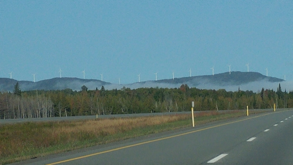 Wind turbines on Mars Hill seen from New Brunswick