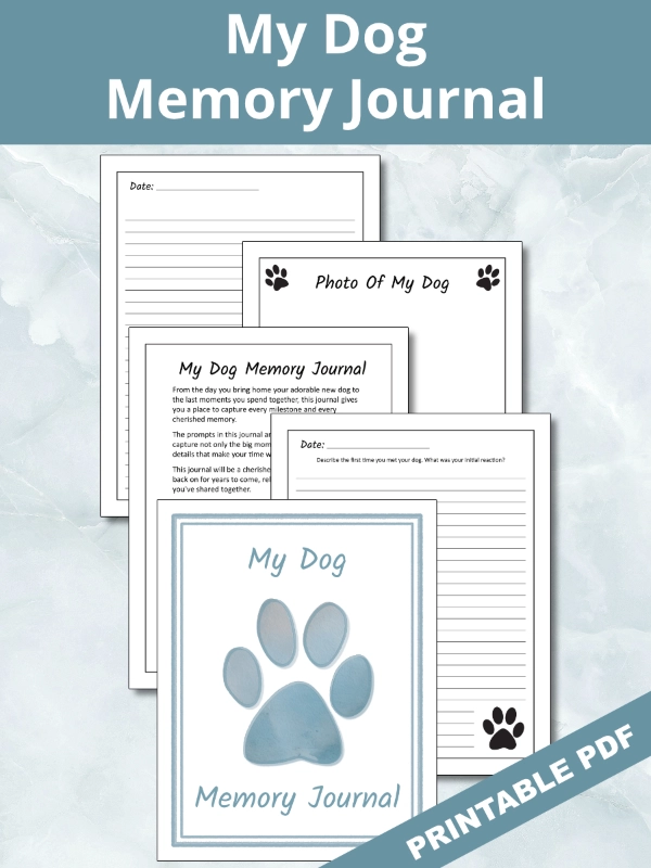Printable Dog Memory Journal - blue pawprint