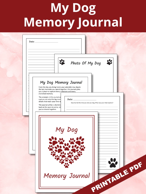Printable Dog Memory Journal - red heart pawprint